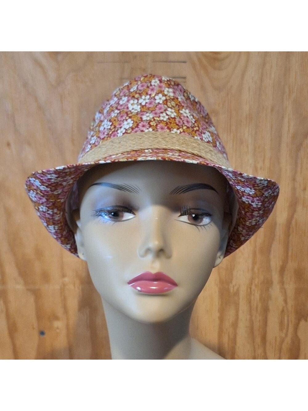 Red Pink Floral Fedora One Size 22.5" Circumference Summer Spring Floral Cottage